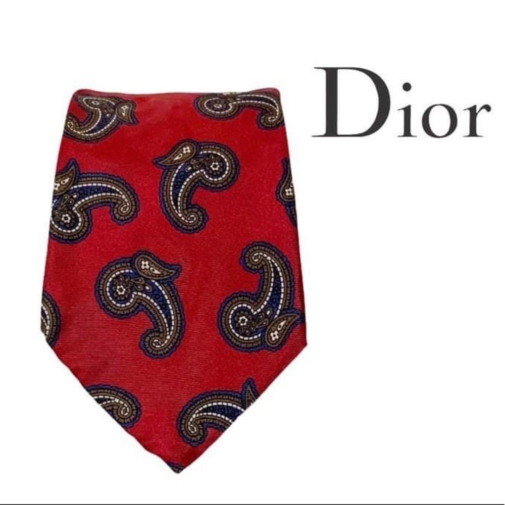 Dior Red Silk Paisley Print Mens Tie